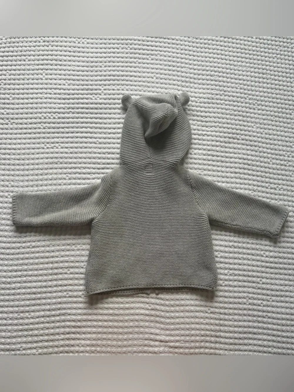Baby Gap Brannan Bear Cardigan, Gray Cotton Hooded Button Front Sweater, 6-12M